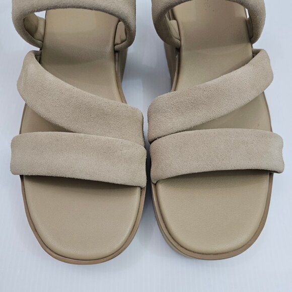 NEW Vince Skylar Platform Sandal Womens 8 Beige Suede Slingback Wedge Neutral - Picture 5 of 13